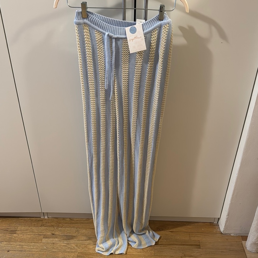 Striped Knit Pants in Blue and Cream Anthropologie M/L Swim Coverup